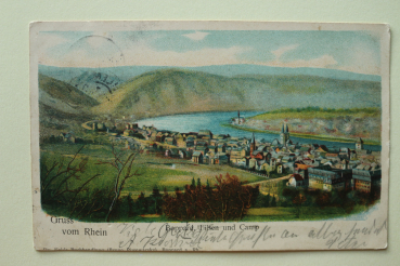 Ansichtskarte Litho AK Gruß vom Rhein 1914 Boppard Filsen Camp Orte Architektur Ortsansicht Rheinland Pfalz
